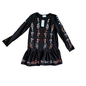 ASOS DESIGN long sleeve smock dress with pep hem with floral embroidery Size 2